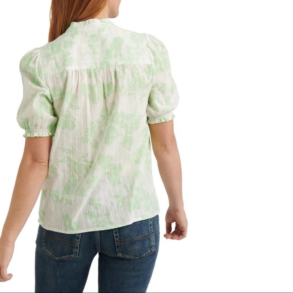 Lucky Brand Puff Sleeve Popover Blouse Green Multi Floral Size Extra Large NWT - Picture 3 of 13